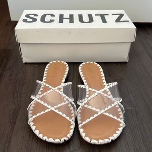 Schutz Clear and White Aya Sandal 8.5